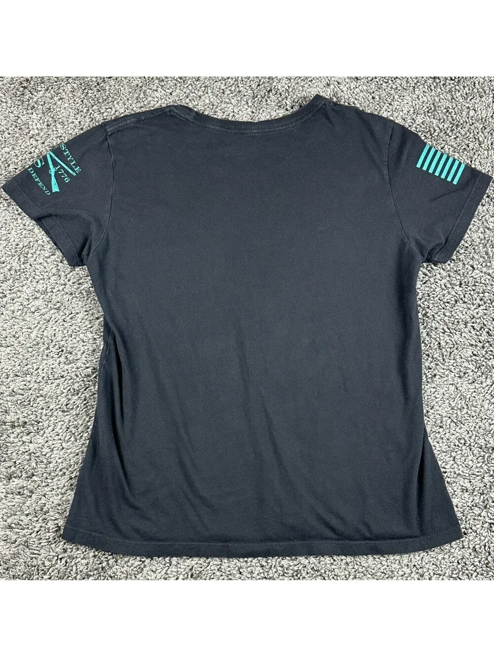 Grunt Style Black Teal Rifle Flag Graphic T Shirt 2nd Amendment USA Sz Youth XL